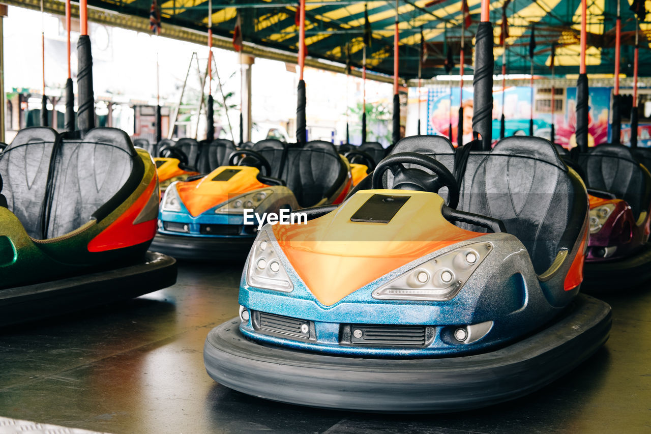 Empty bumper cars at amusement park