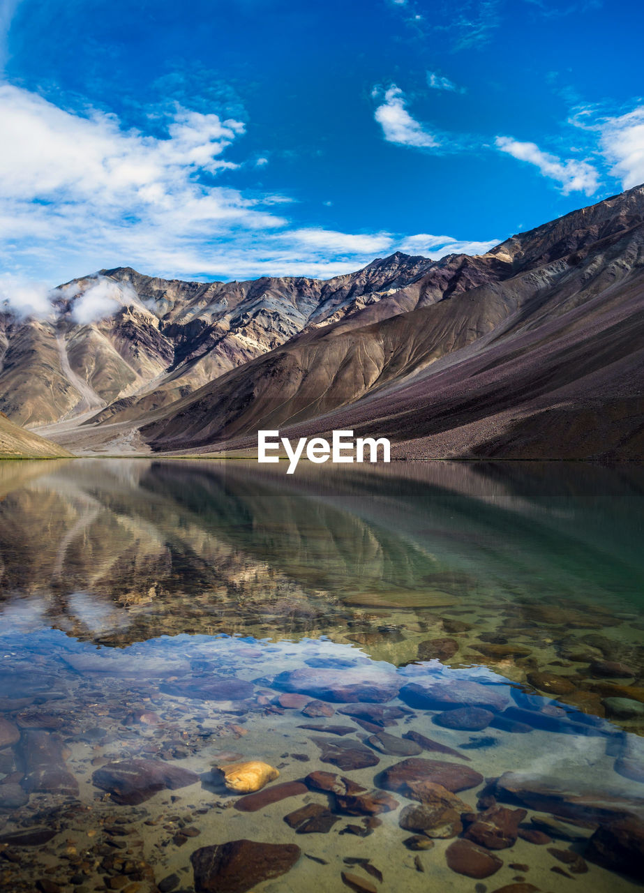 Scenic view of lake against cloudy sky