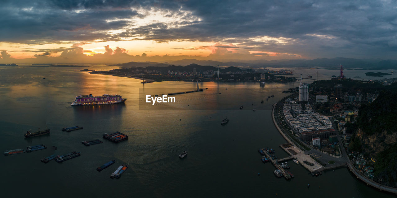 High angle view of boats in sea