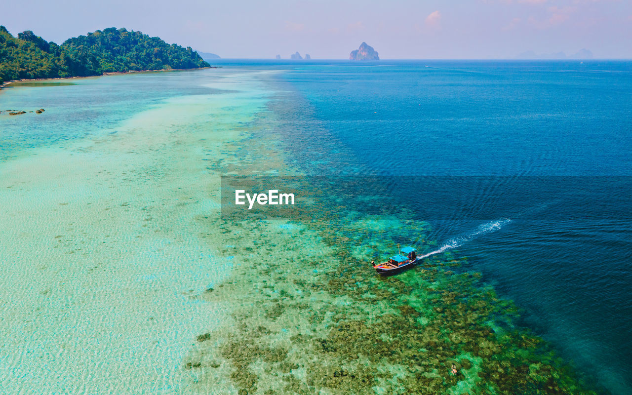 high angle view of boat in sea