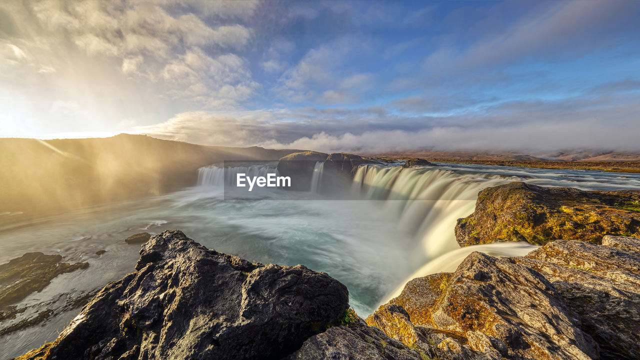 Sunrise at godafoss waterfall in iceland. 