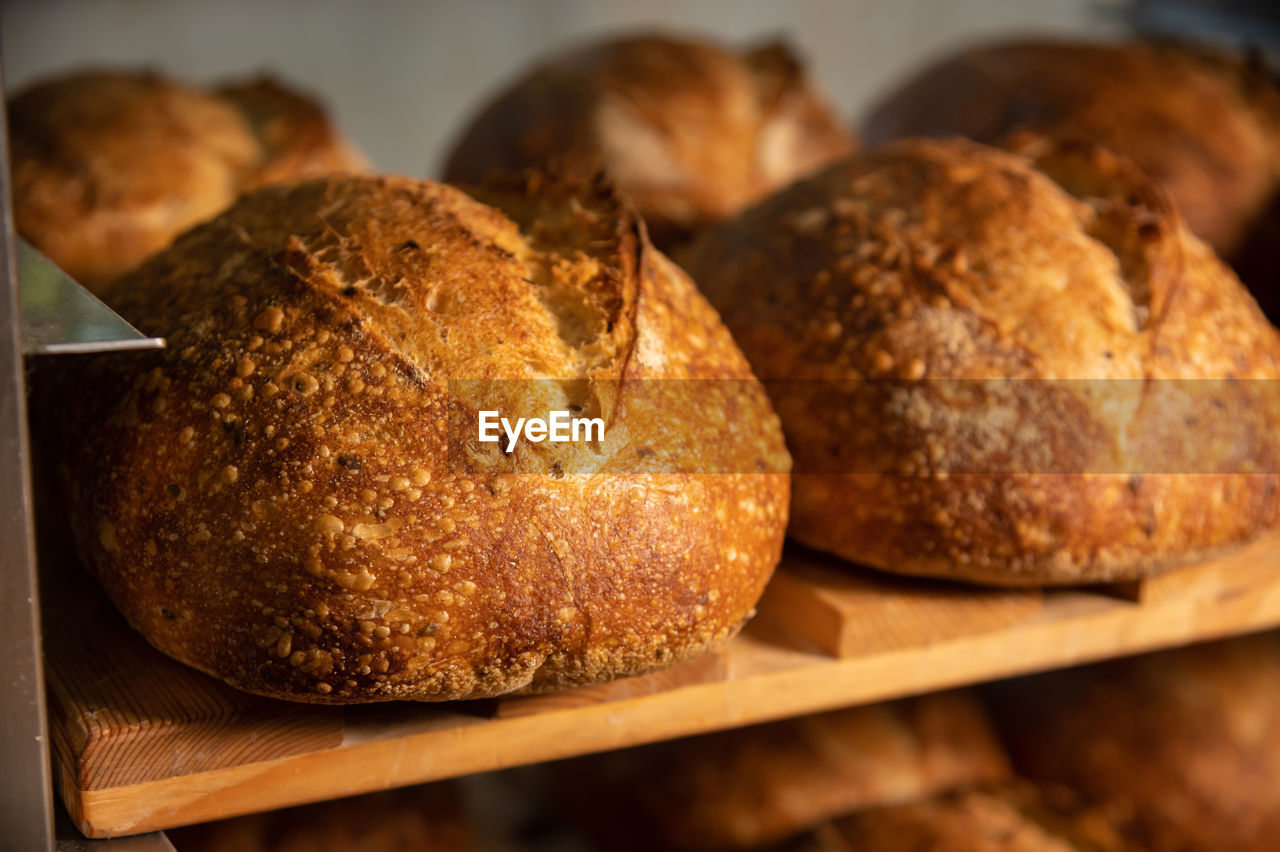 Fresh artisan bread. loaves of delicious wholesome natural hot bread. 