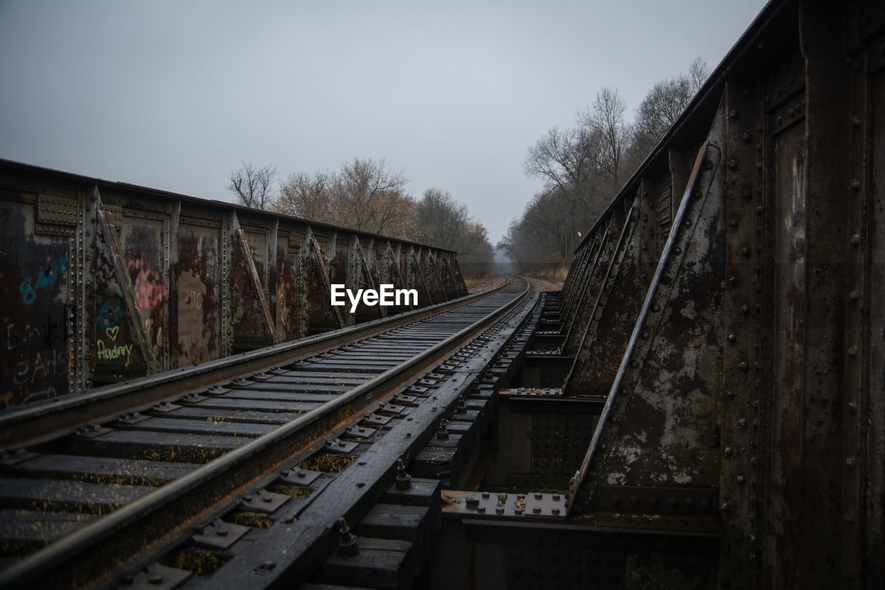 Railroad tracks amidst trees against sky