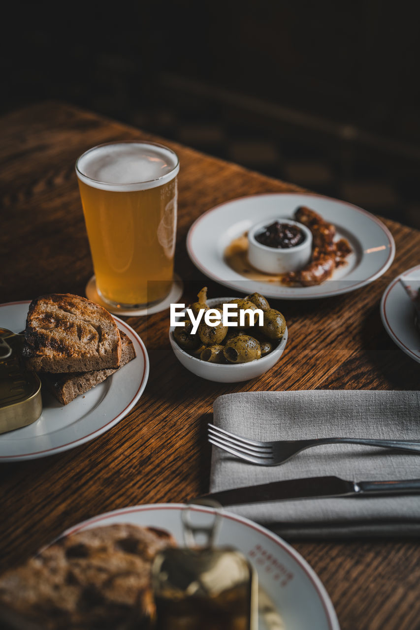 high angle view of breakfast on table