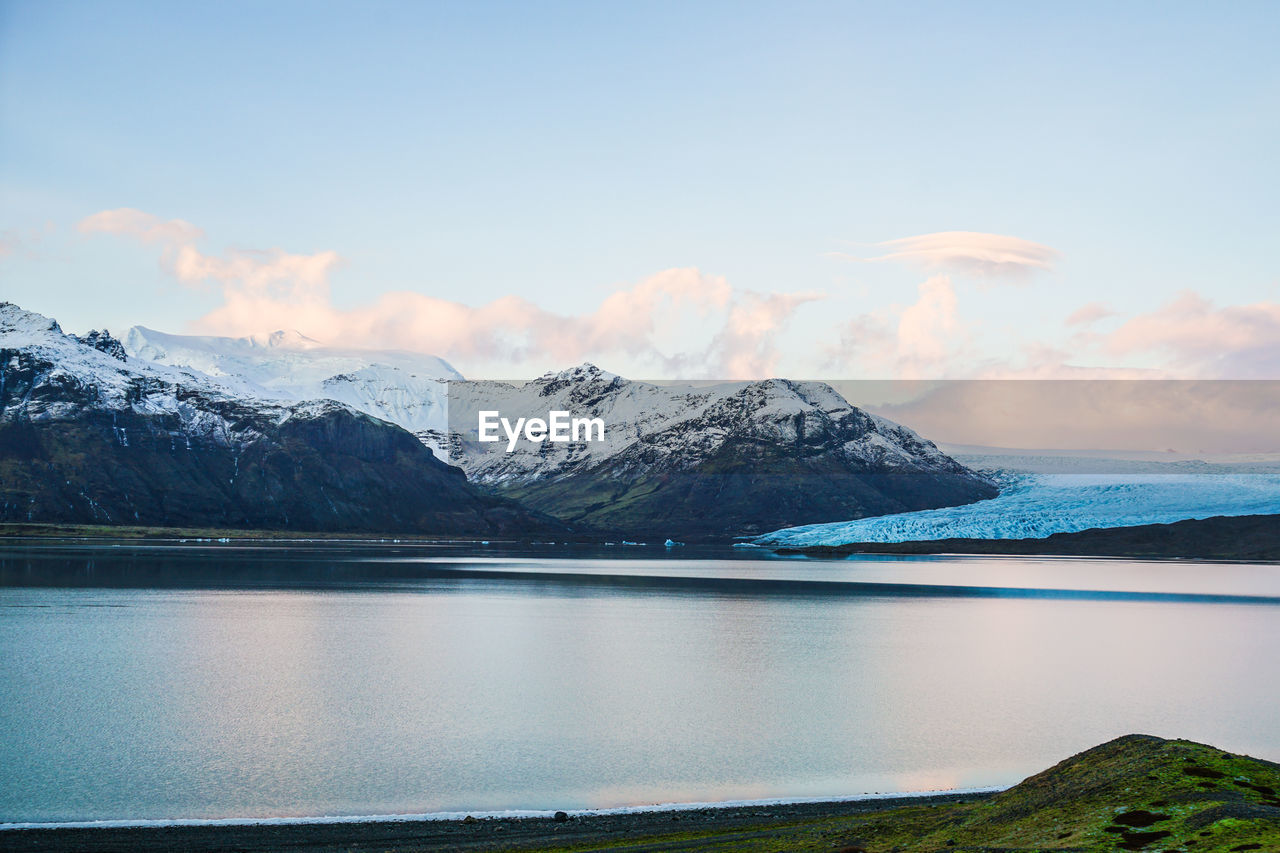scenic view of snowcapped mountains against clear sky