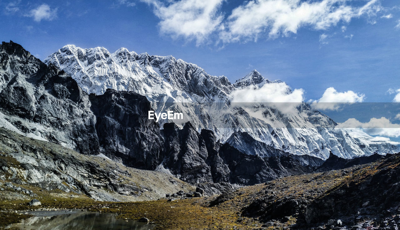 Scenic view of snowcapped mountains against sky