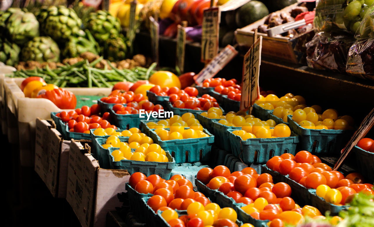 Various vegetables for sale at market stall