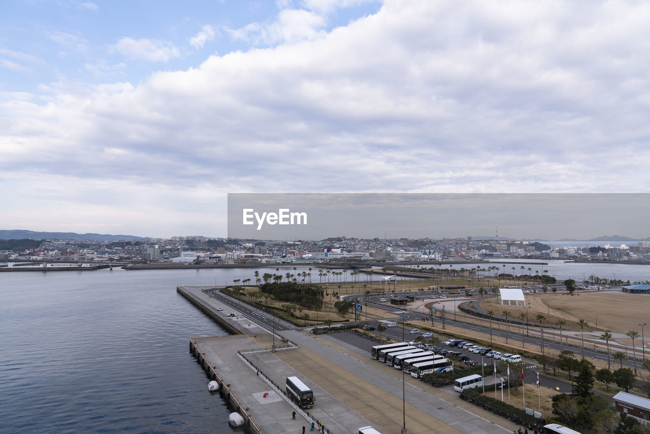 High angle view of bridge over river against sky