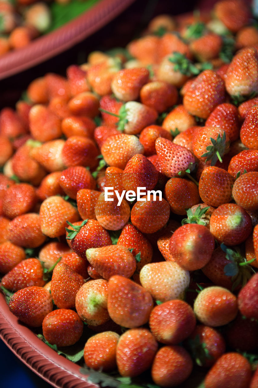 High angle view of strawberries