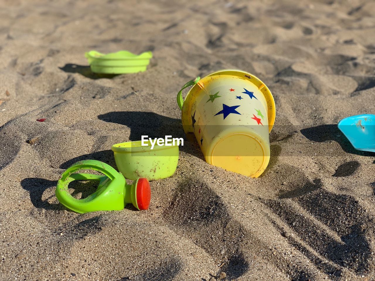 High angle view of toy on sand