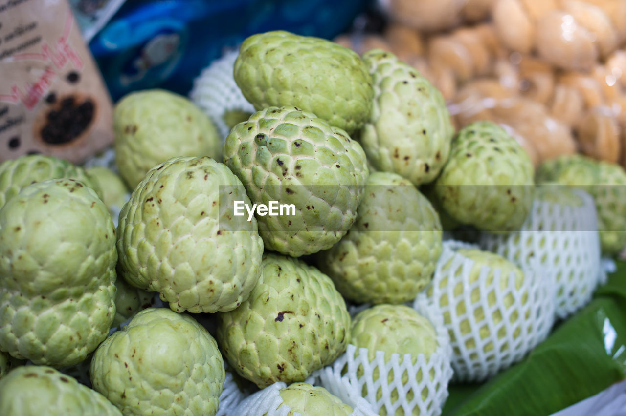 Close-up of custard apple for sale in market