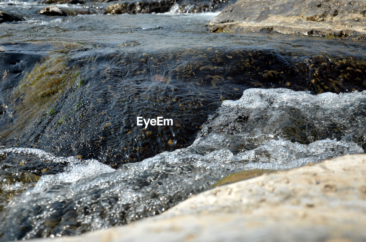 SURFACE LEVEL OF WATER FLOWING OVER ROCKS