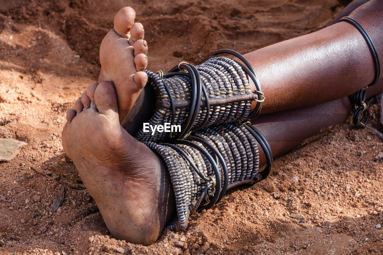 Himba ankle bracelet seen in a himba village at the kunene region of namibia