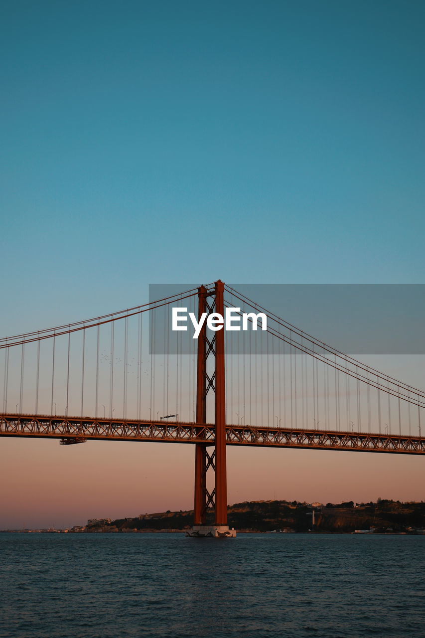 View of suspension bridge against clear sky