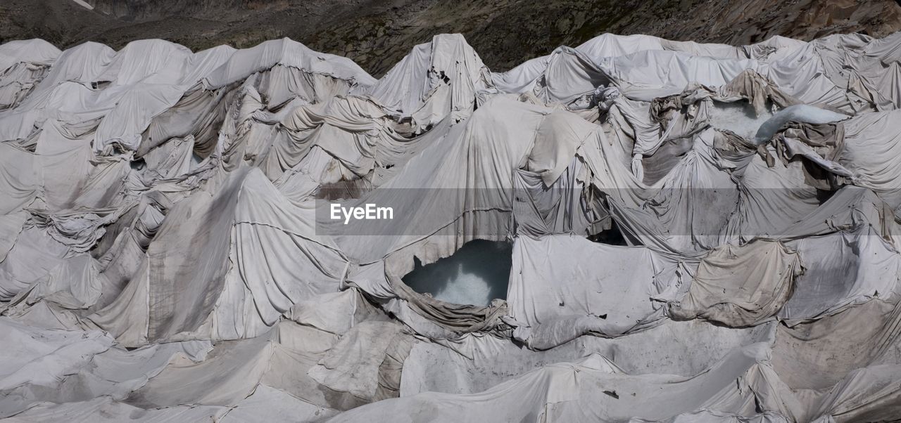 High angle view of snow covered land