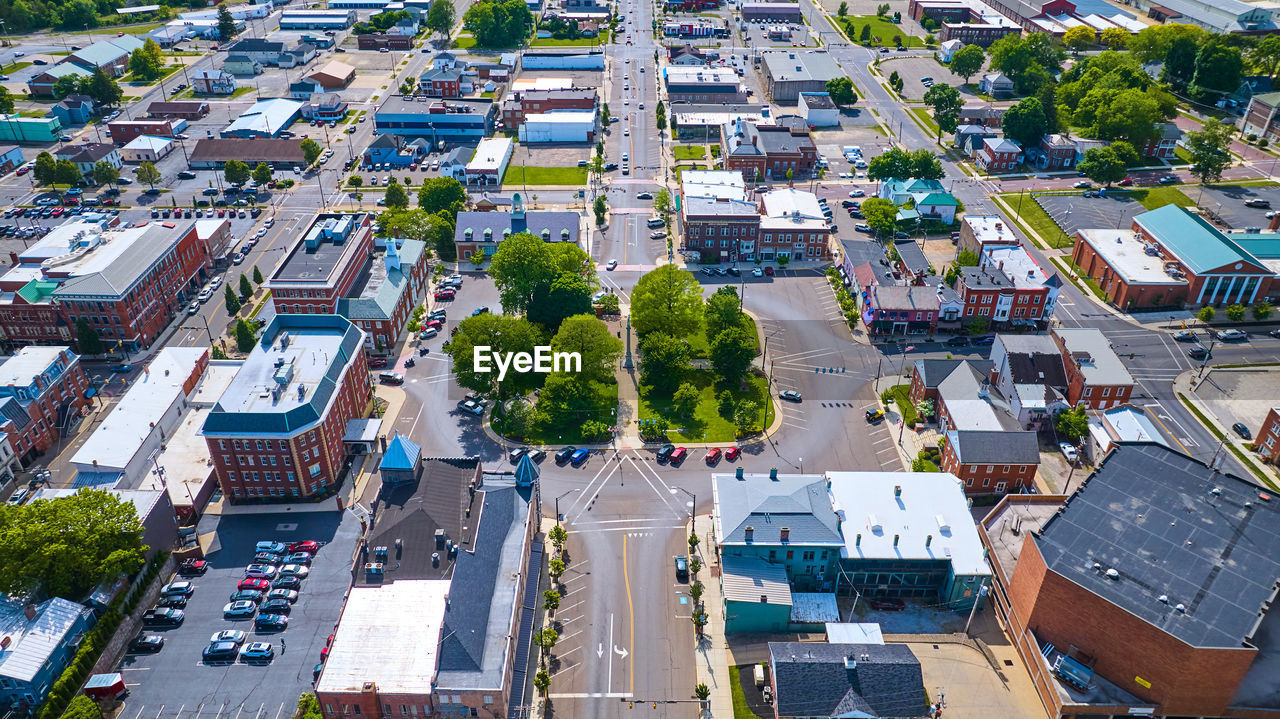 high angle view of city street