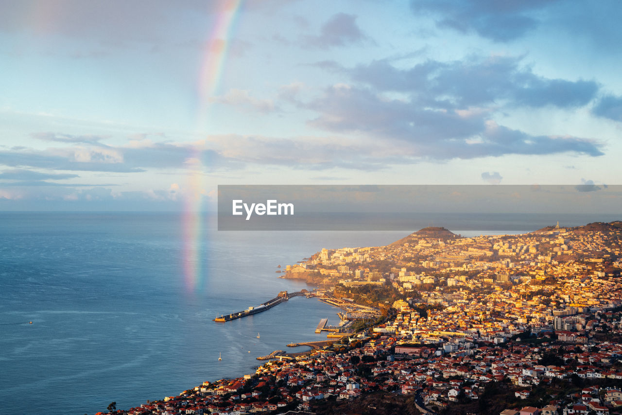 Rainbow over island in portugal