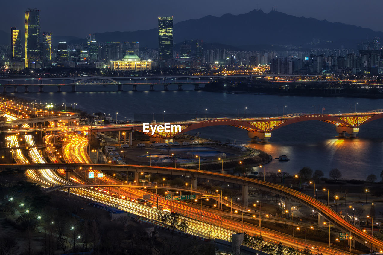 High angle view of seoul at night