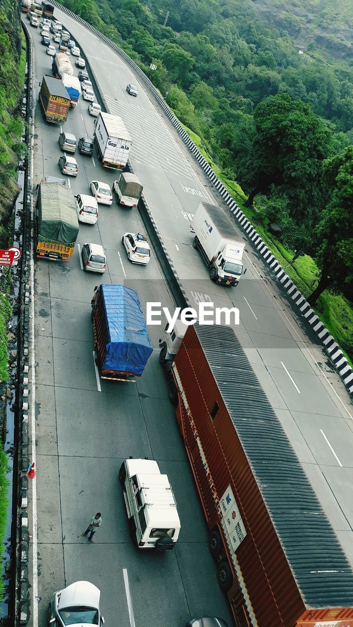 High angle view of traffic on road in city