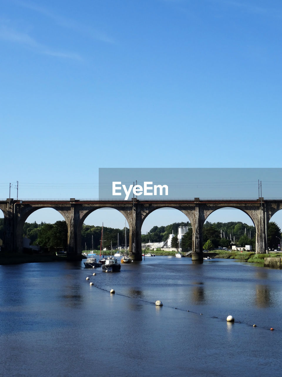 bridge, architecture, water, built structure, transportation, sky, river, reflection, nature, blue, arch, city, no people, clear sky, travel destinations, day, arch bridge, travel, mode of transportation, outdoors, waterfront, building exterior