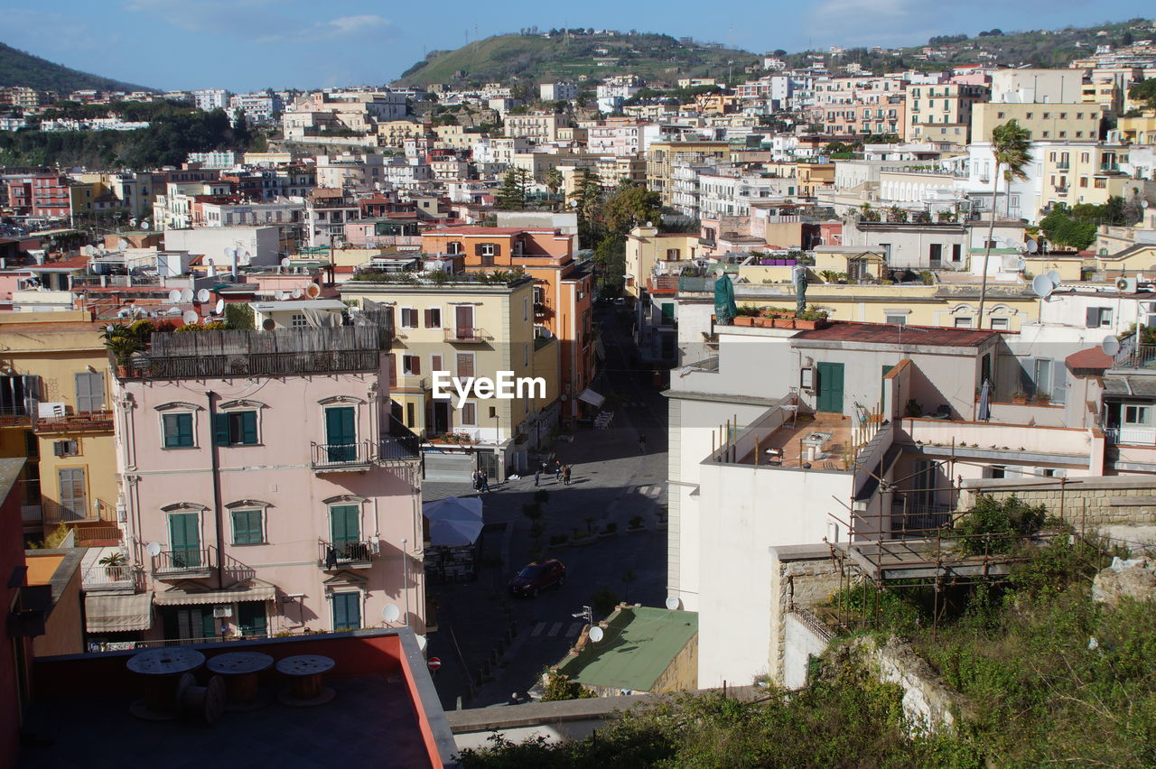 High angle view of townscape against sky