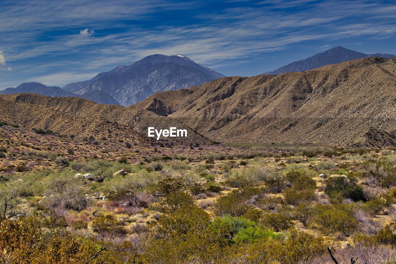 Scenic view of mountains against the sky at the mission creek preserve.