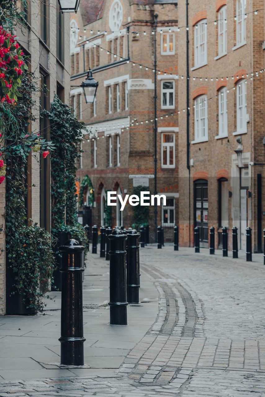 View of empty street in covent garden, london, uk.