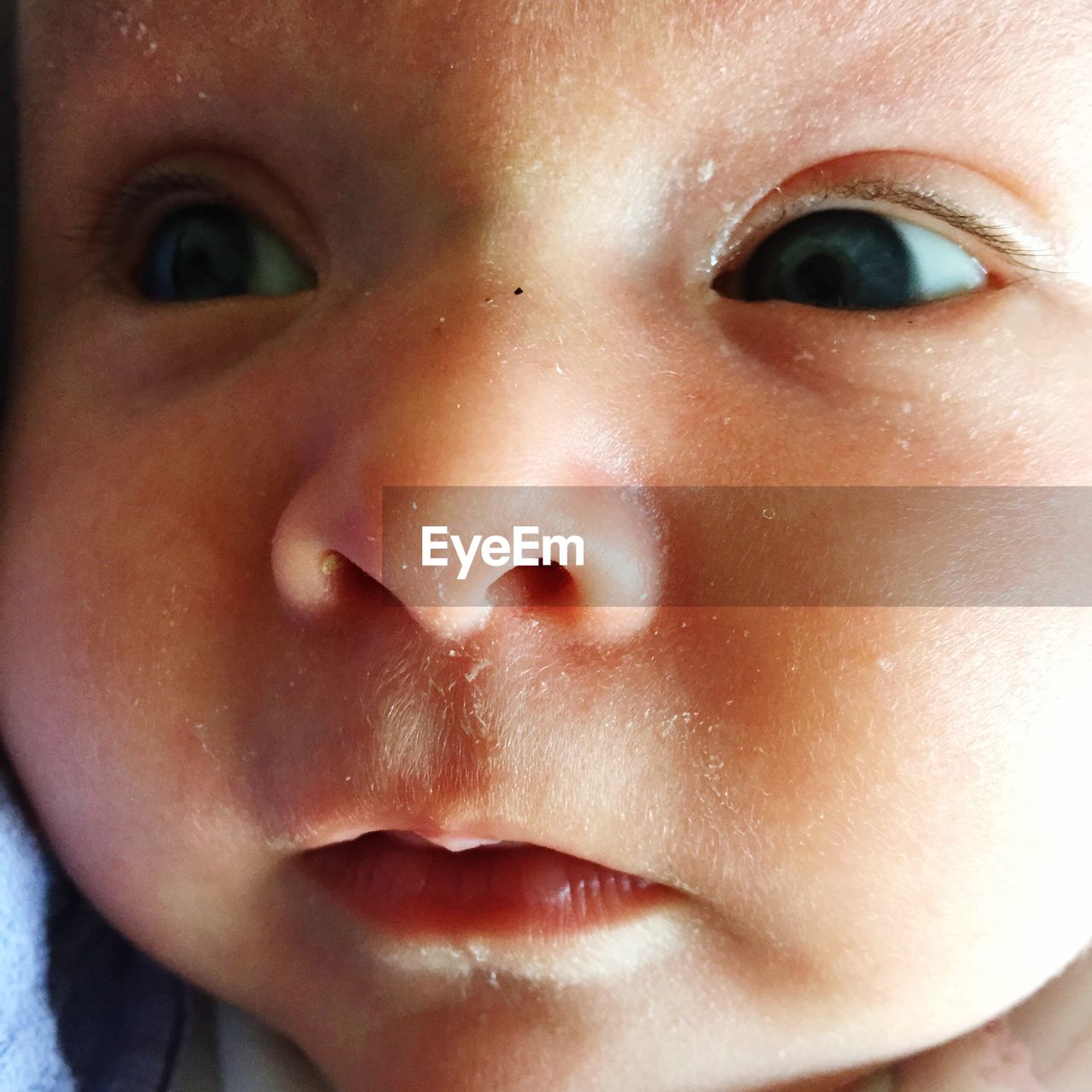 Close-up of cute baby girl looking away