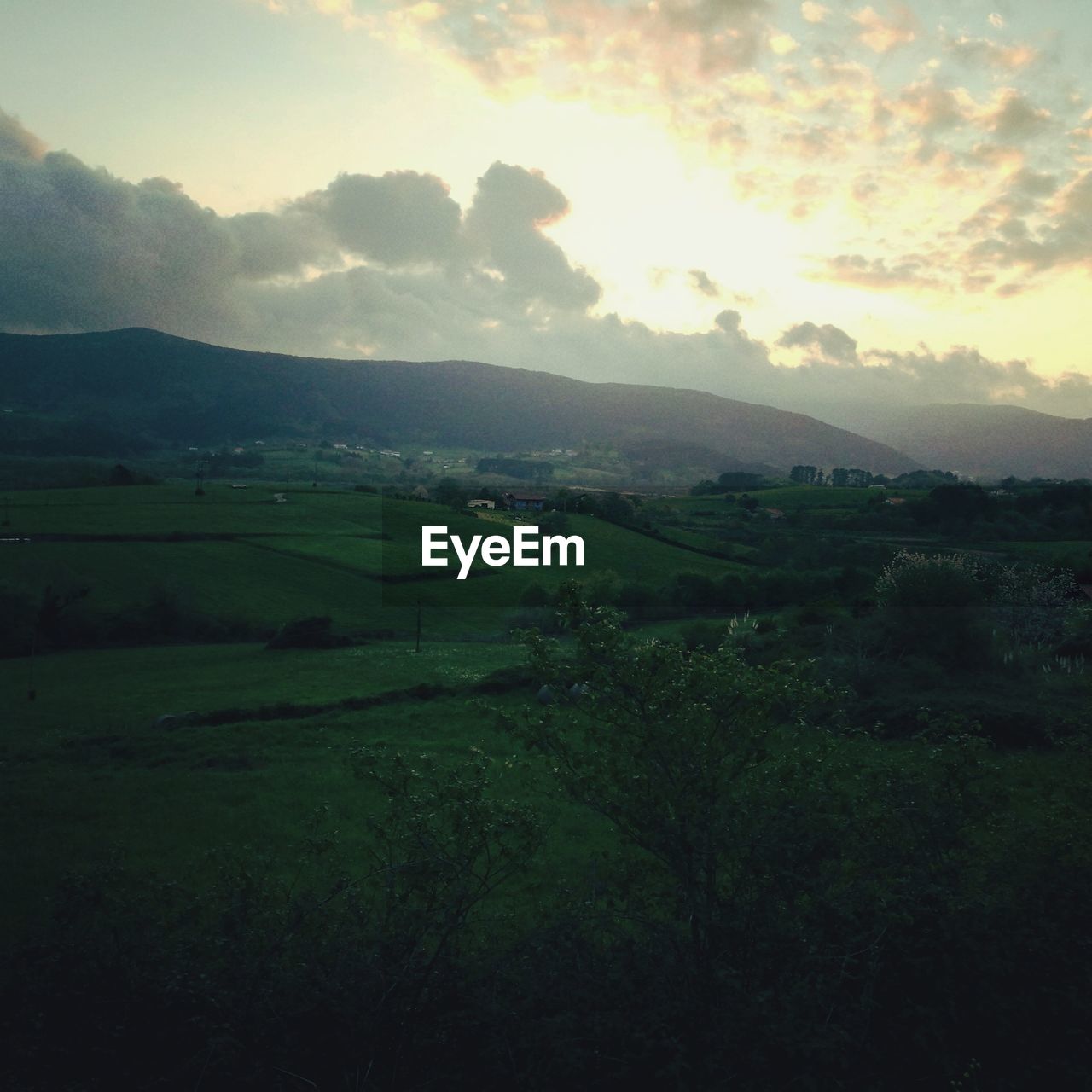 SCENIC VIEW OF FIELD AND MOUNTAINS AGAINST SKY