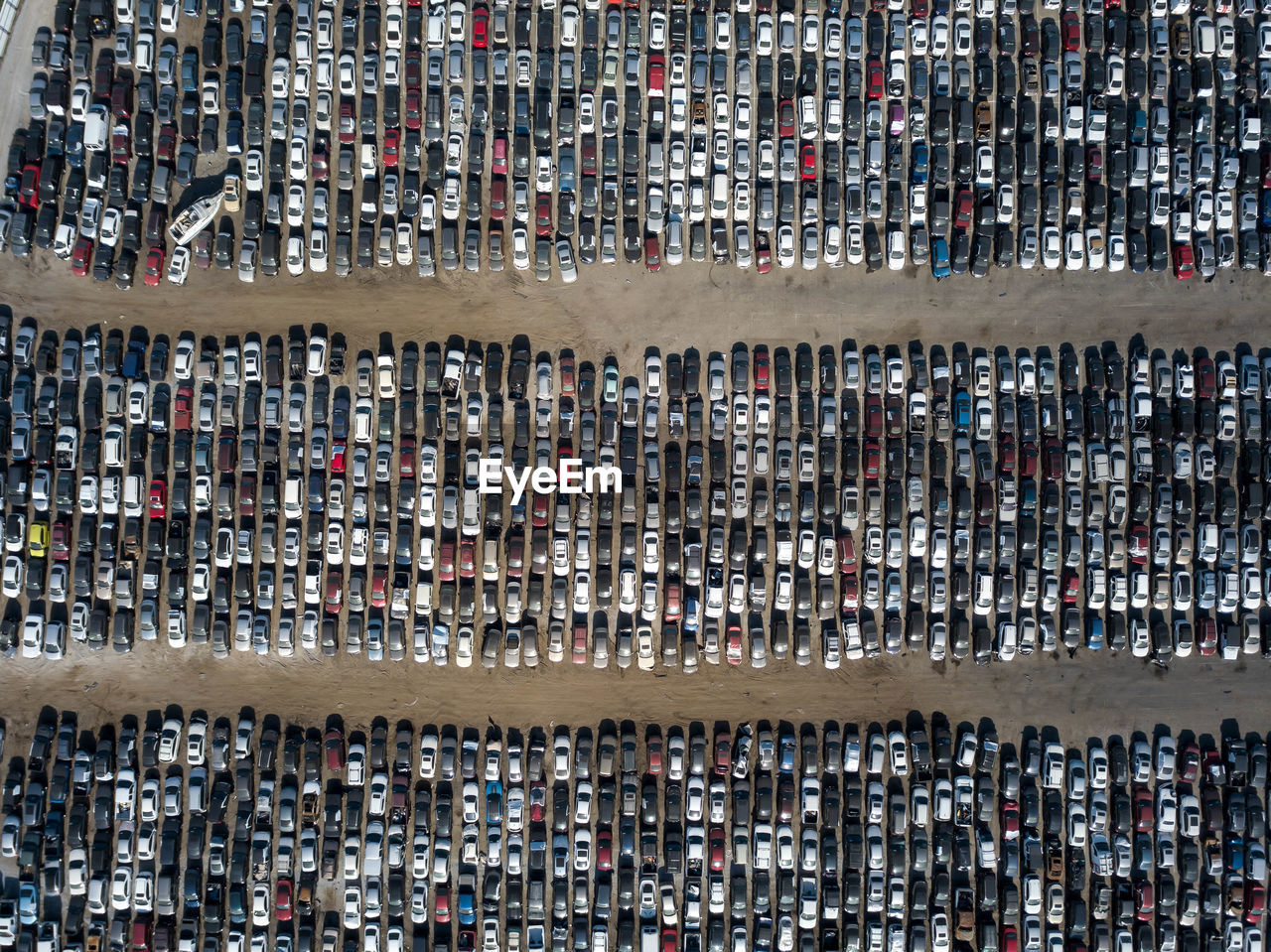 Aerial view of cars parked on parking lot