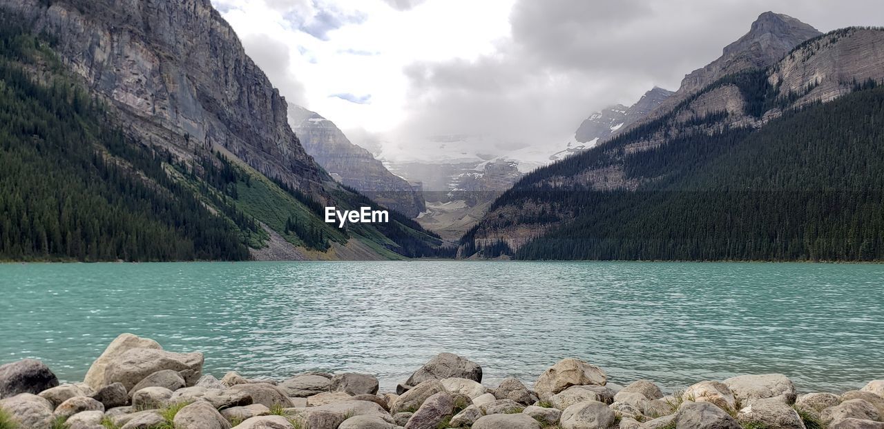 SCENIC VIEW OF LAKE BY MOUNTAINS AGAINST SKY