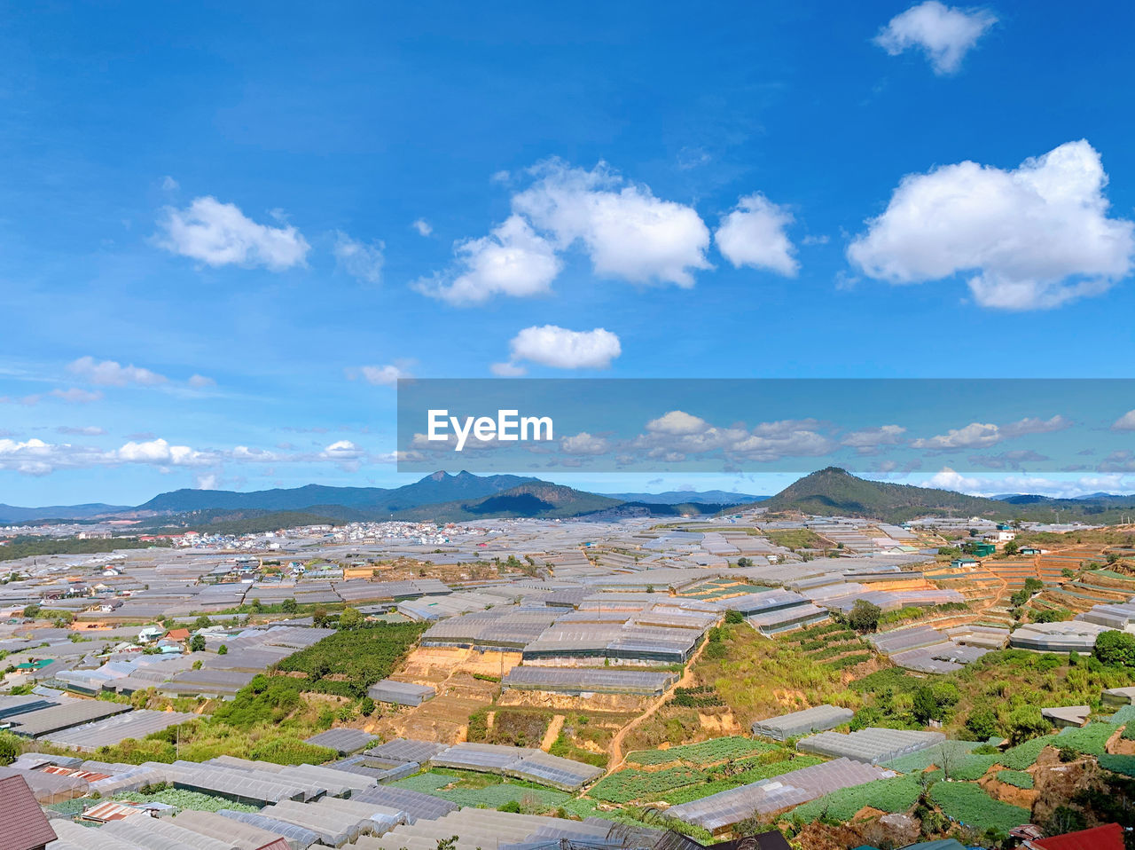 High angle view of townscape against sky