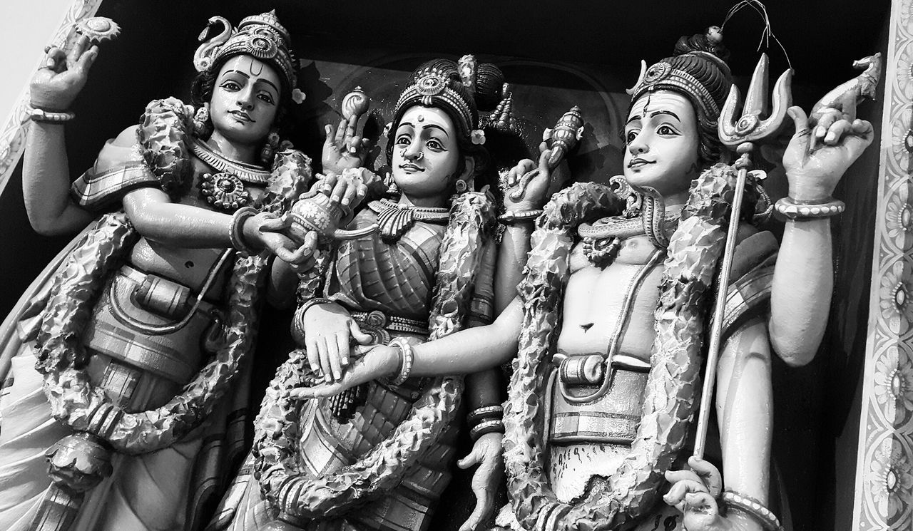 Close-up of sculptures of hindu deities