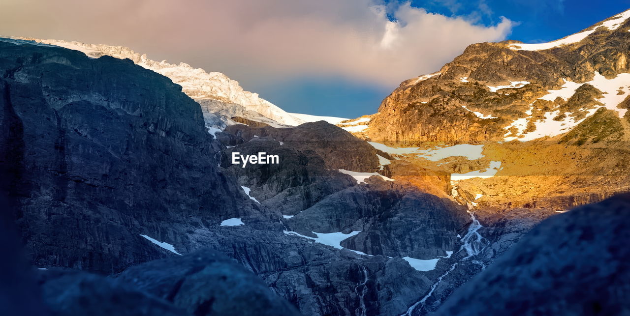 Scenic view of snowcapped mountains against sky