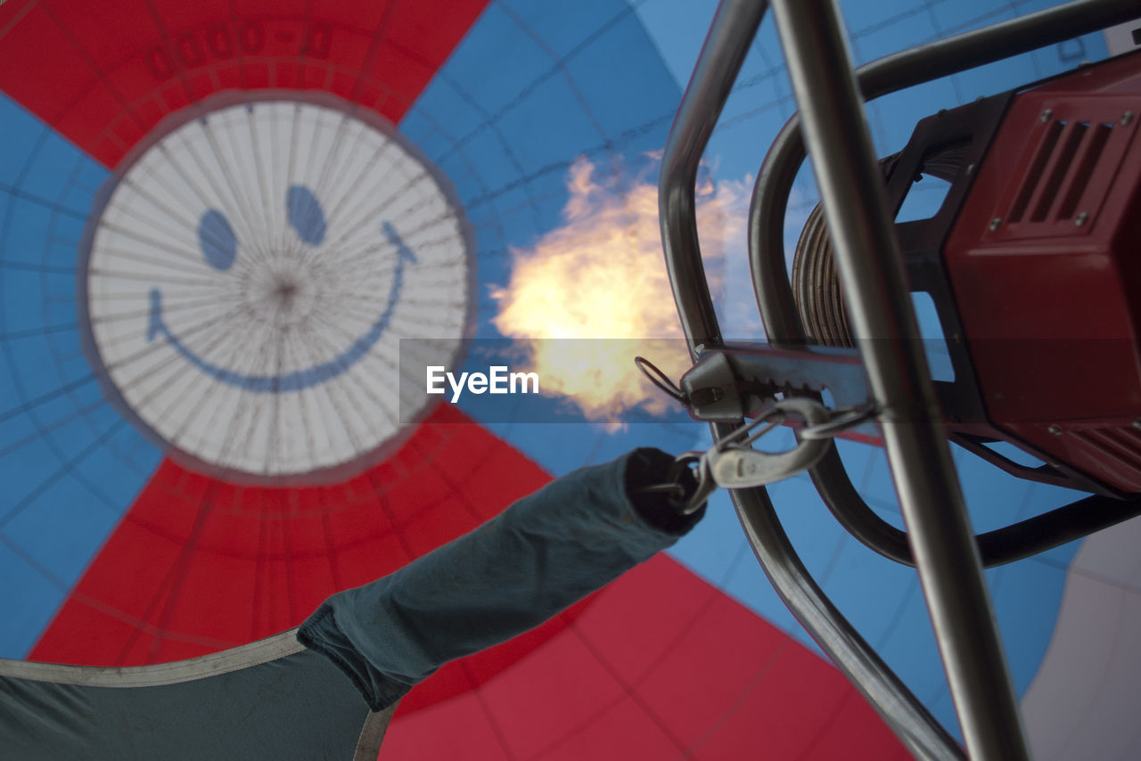 Low angle view of smiley on hot air balloon