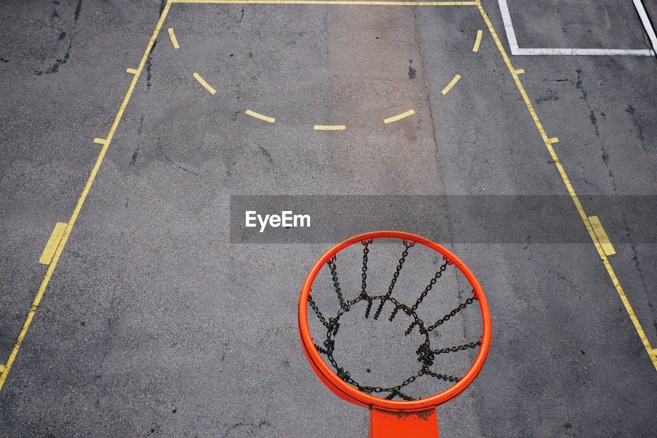 Basketball hoop against court