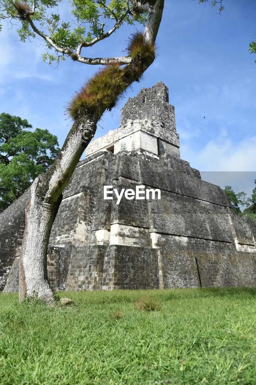Low angle view of mayan pyramid