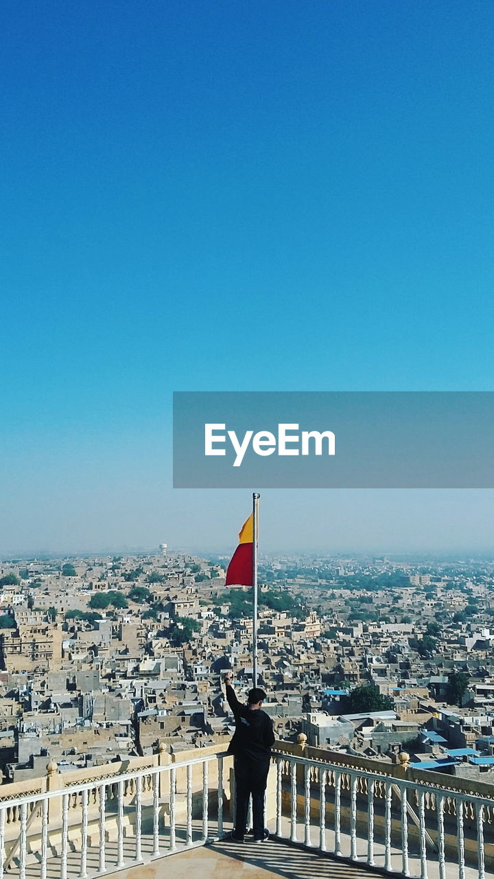 City against clear blue sky