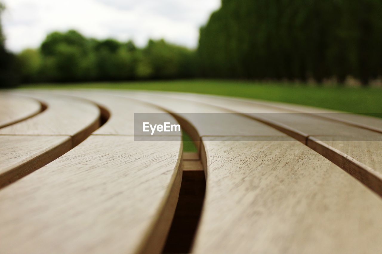 Close-up of a park bench 