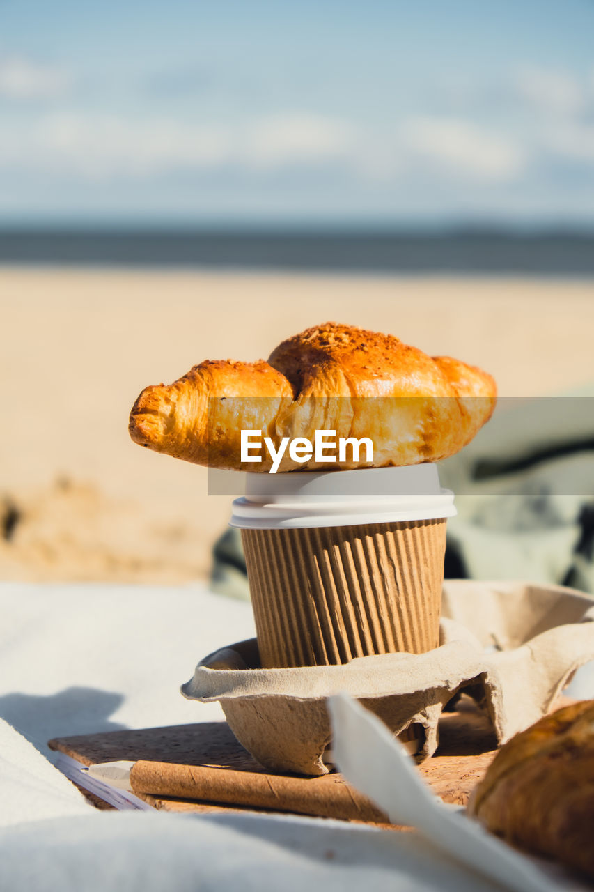 close-up of food on beach