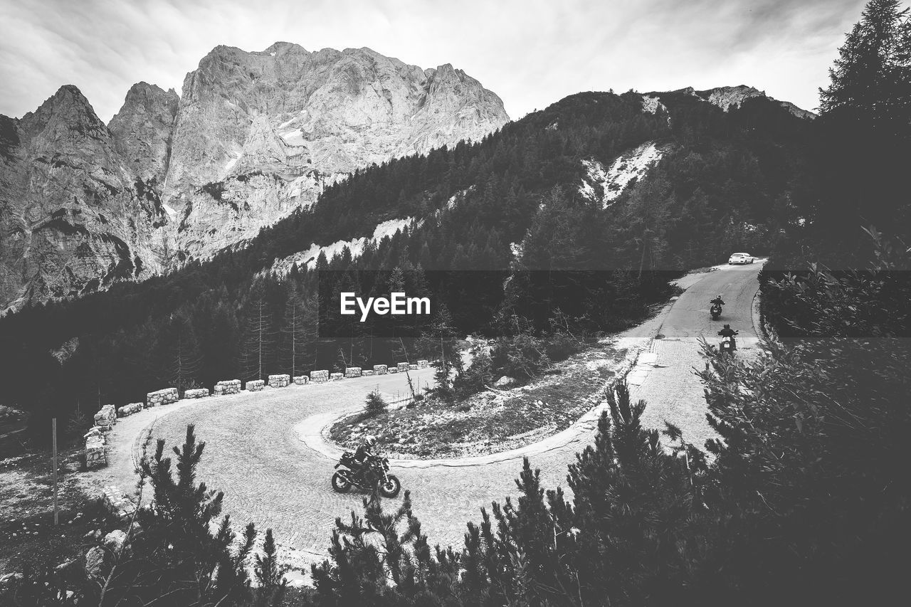 High angle view of mountain road against sky