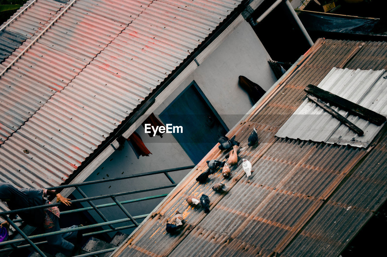 High angle view of people on roof of building