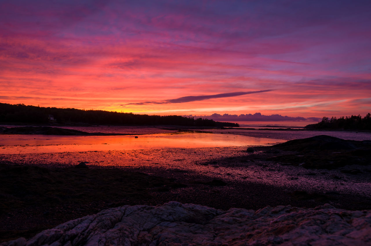 Scenic view of lake against sky during sunset