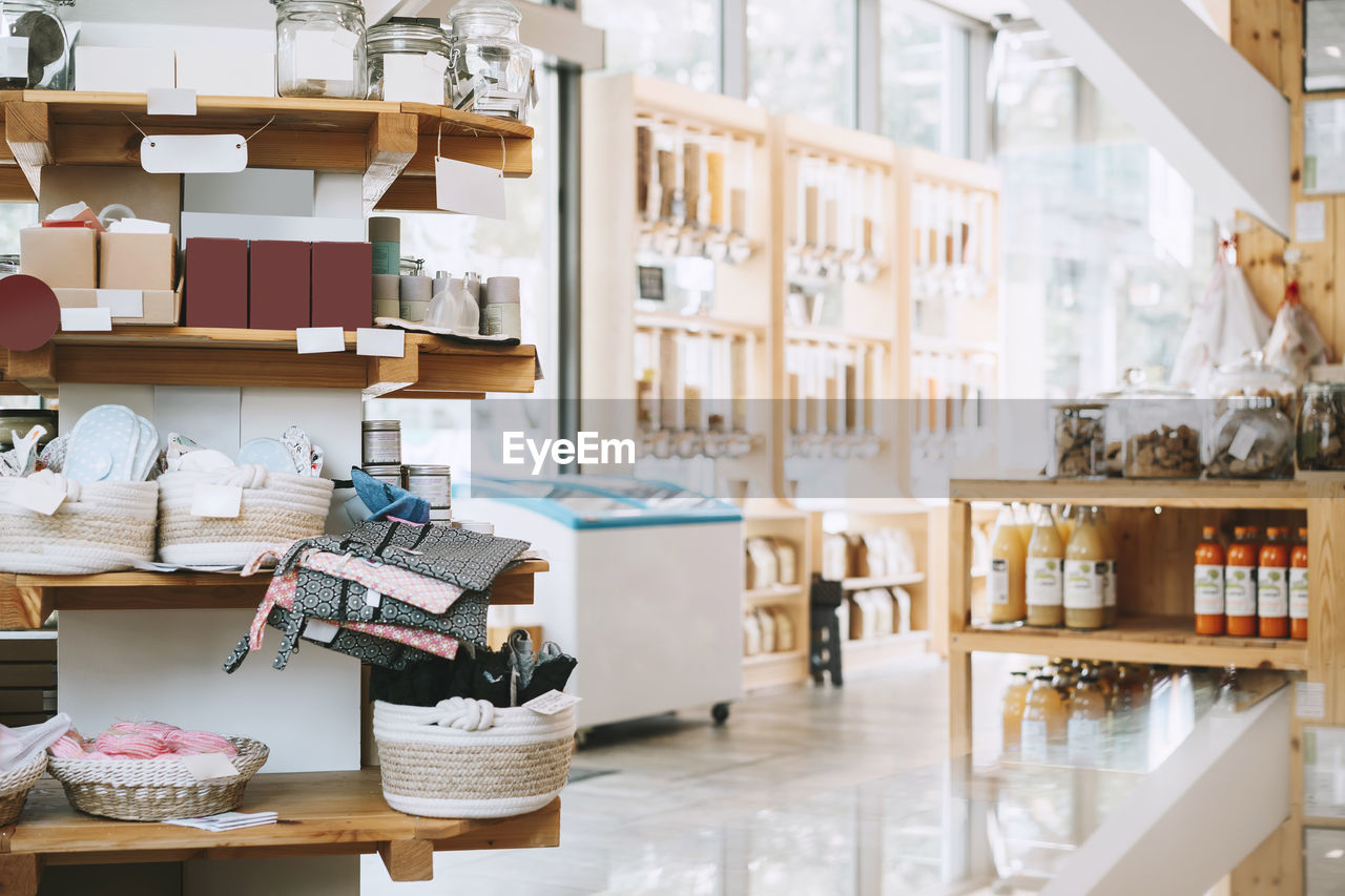 Interior of zero waste shop with various merchandise