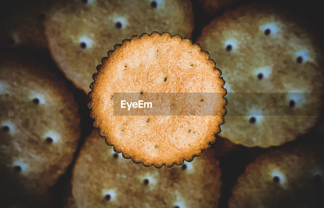 HIGH ANGLE VIEW OF COOKIES ON BREAD