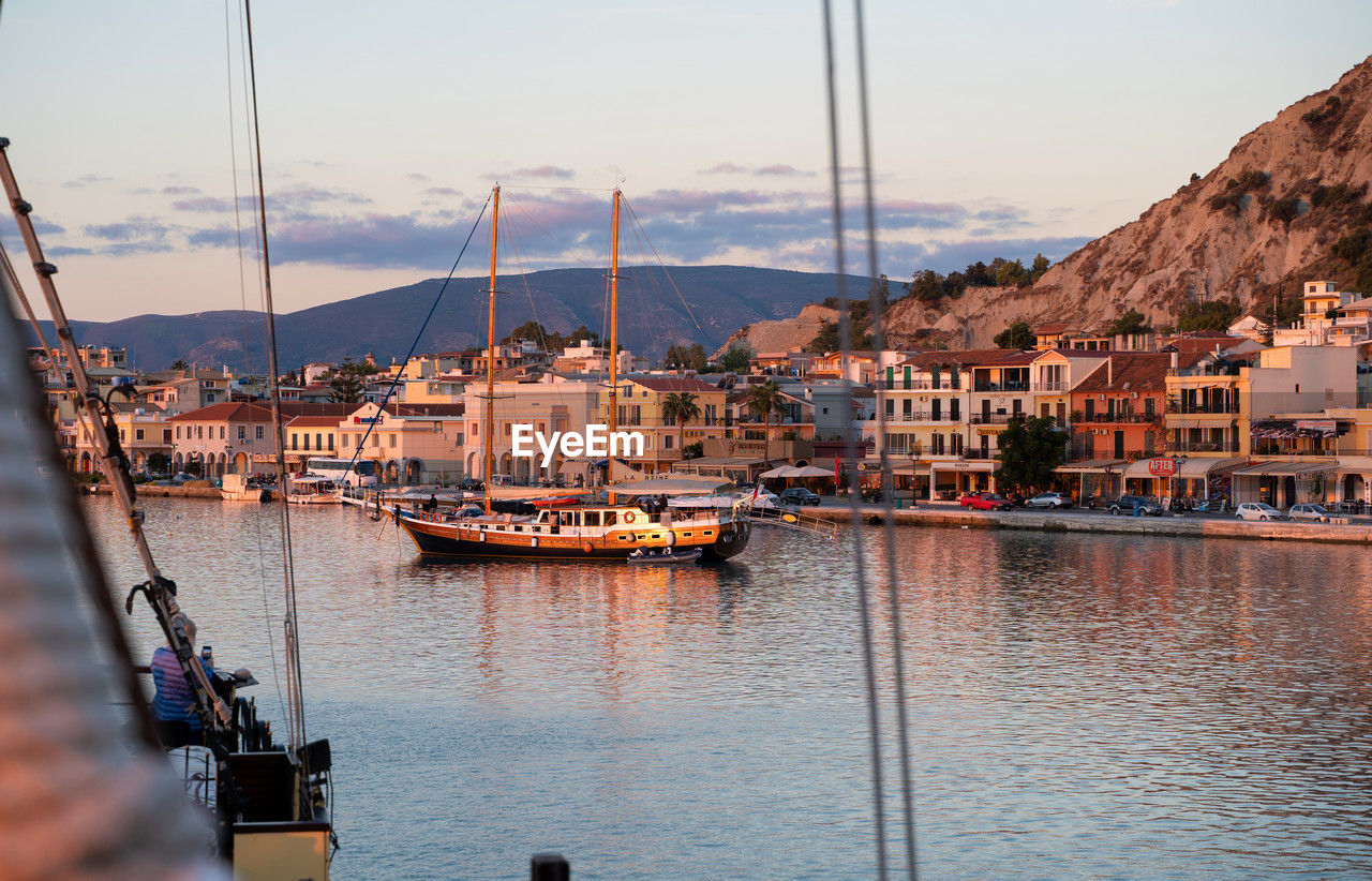 boats moored in harbor