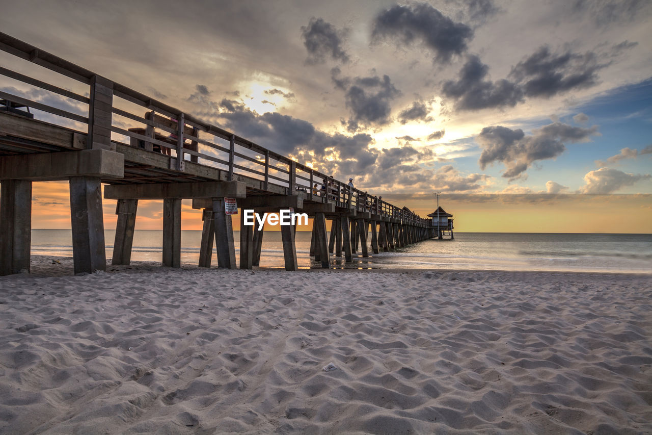 Scenic view of beach against sky during sunset