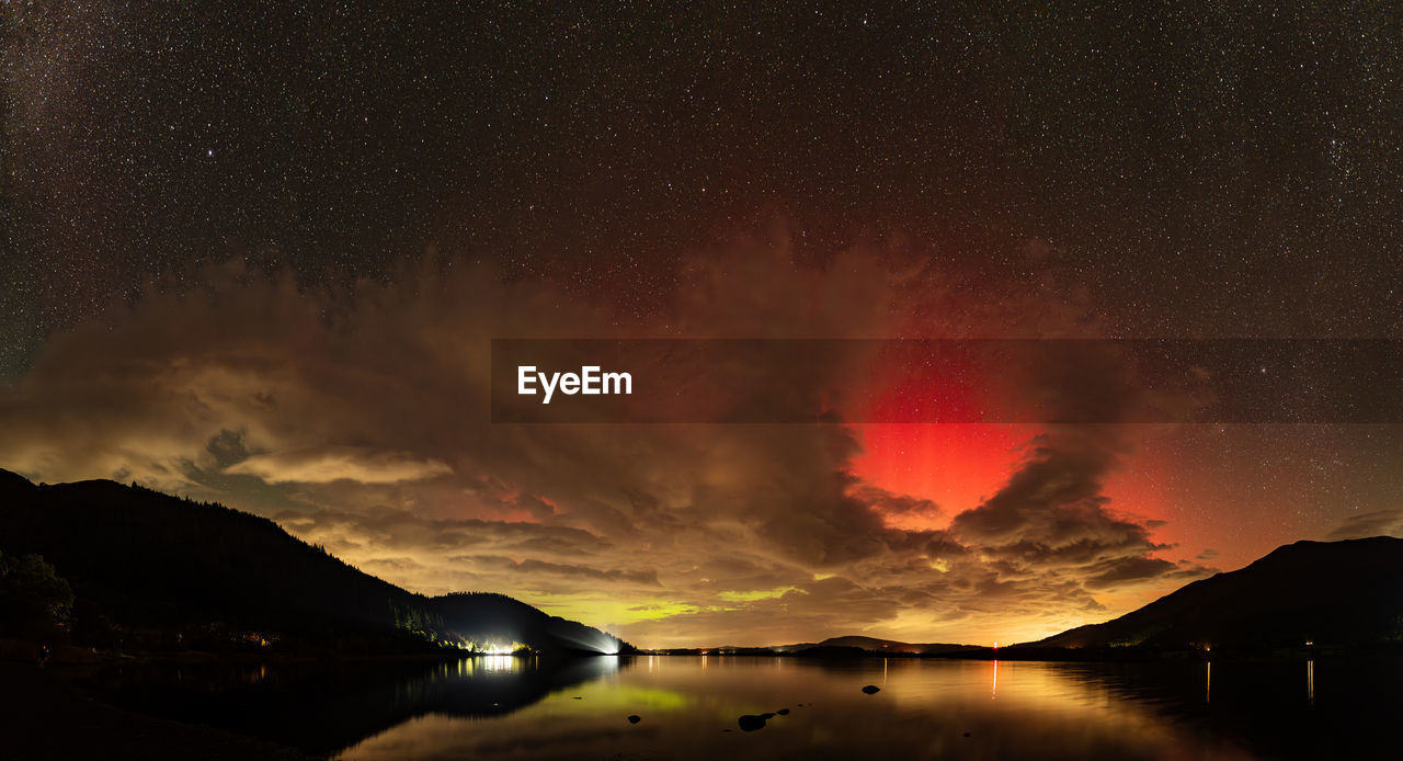 A view of the northern lights on a cloudy night on bassenthwaite in the english lake district