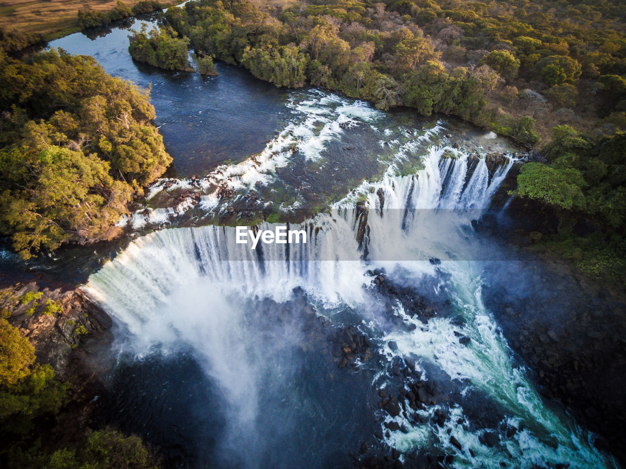 High angle view of lumangwe waterfall in forest