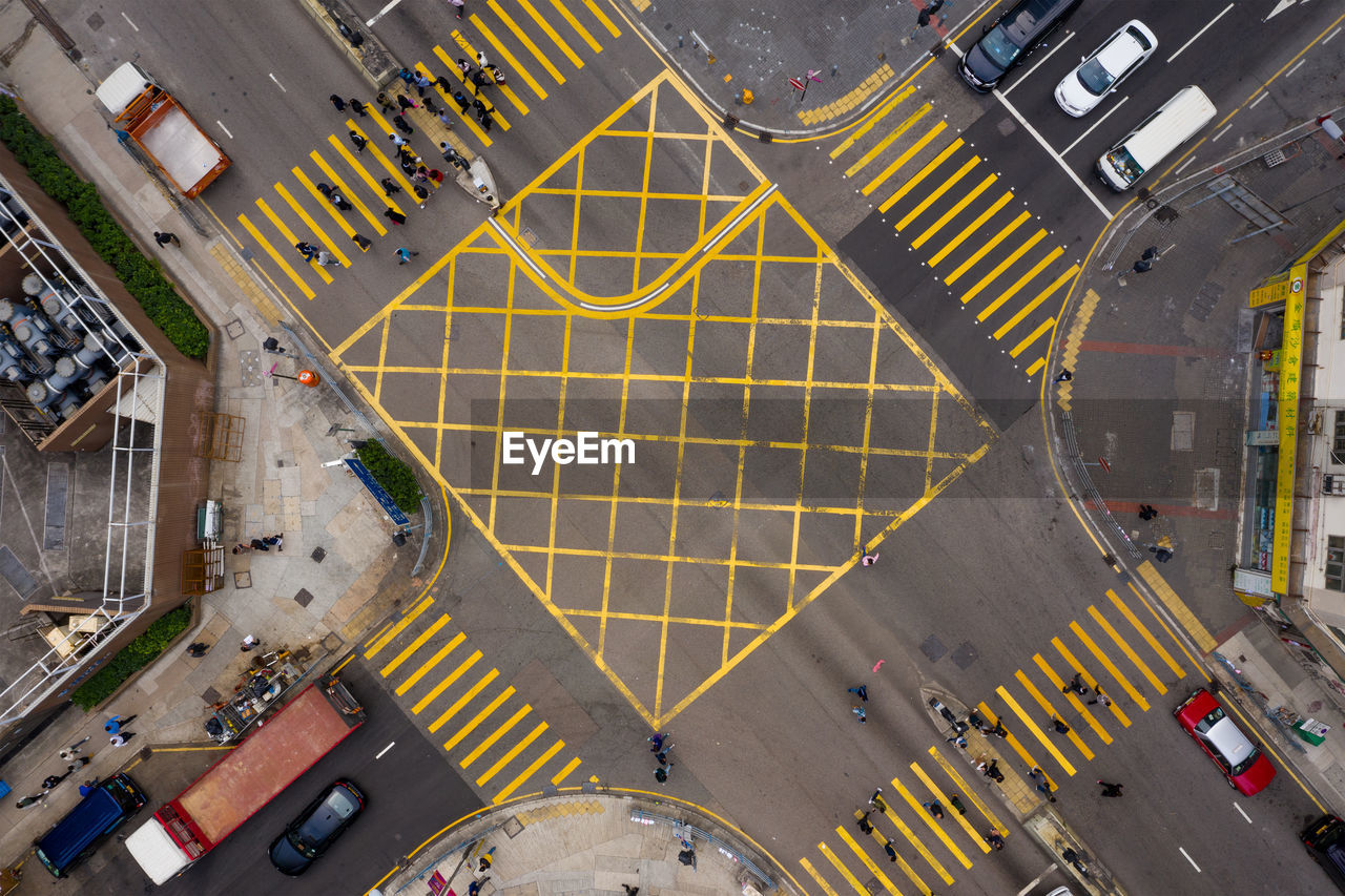 High angle view of traffic crossing road